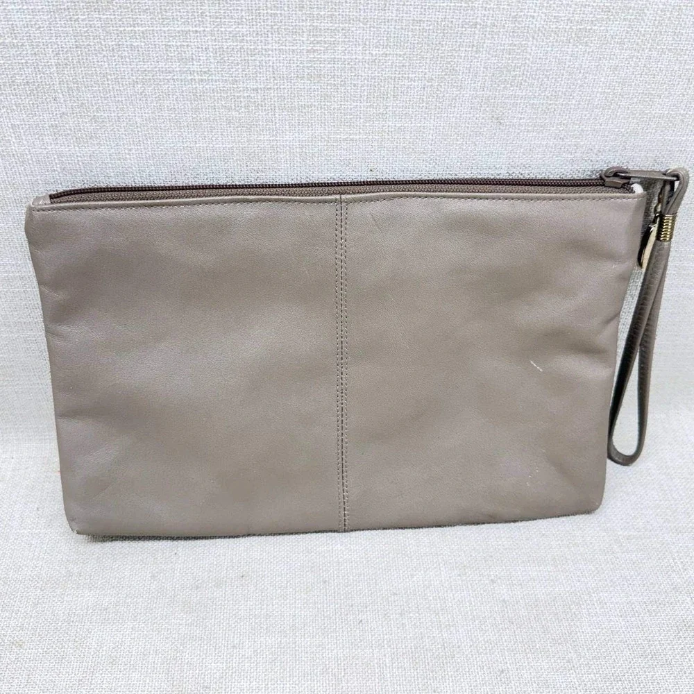 Etra Vintage Taupe Gray Genuine Leather Pleated Wristlet Clutch Bag